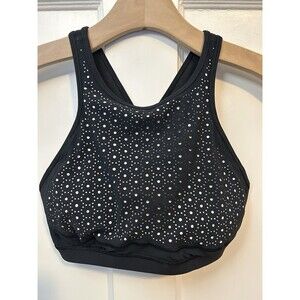 Lululemon Colour Me Quick Sports Bra 6 Black Criss Cross Back Laser Cut W2AOOS